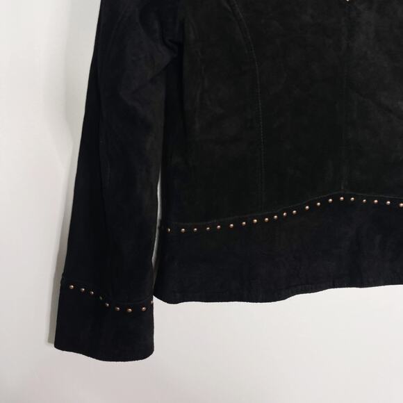 Scully Womens M Black Bronze Studded Cross Suede Leather Jacket Western Country - Picture 9 of 12
